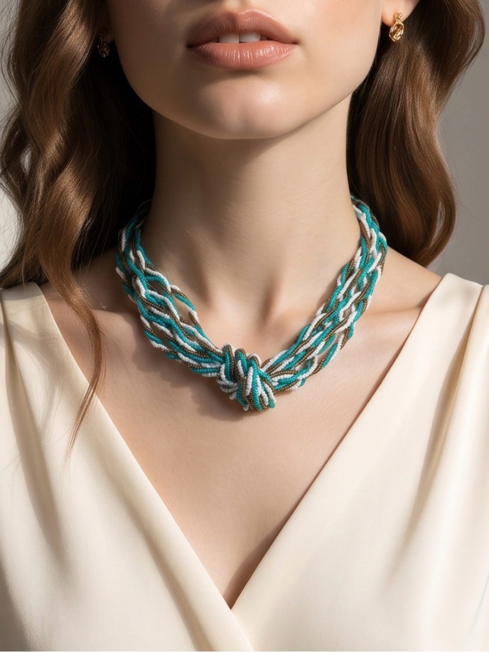 Chuns Fashion Braided Beaded Necklace Knot Front Silver Hardware New